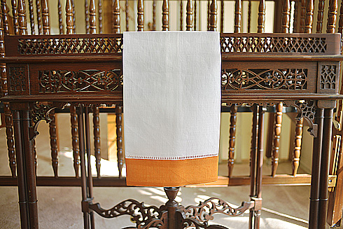 White Hemstitch Guest Towel with Apricot Color Border 14"x22'"